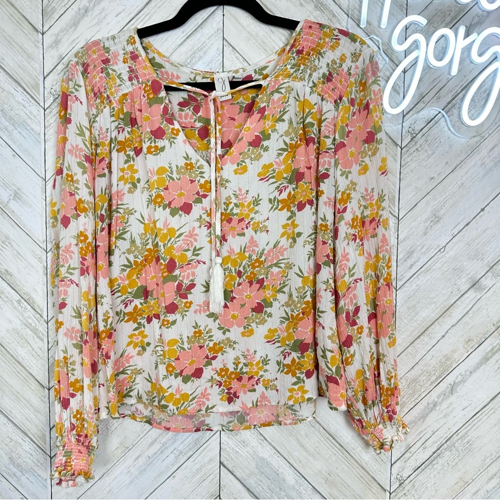Joie Floral Peasant Blouse Size Large - Picture 1 of 6